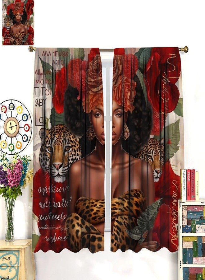 AAVEUP Black Girls Curtains, Beautiful Red Rose African Wild Leopard Tiger Flower Plant Decor Windows Treatments, Thermal Insulated Drapes for Kids Girls Women Room Living Room Bathroom 42x45in - Image 3